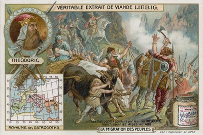 Los ostrogodos, liderados por su rey Teodorico, cruzando los Alpes, 489 de European School